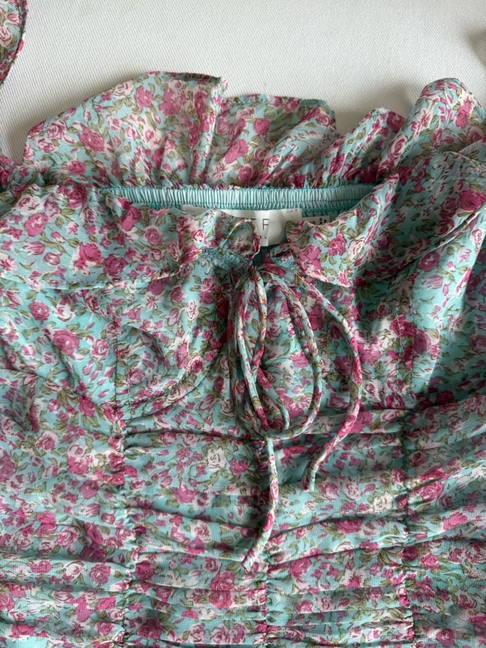 Astr Floral Ruched Midi Dress in Pink & Mint - Picture 10 of 10